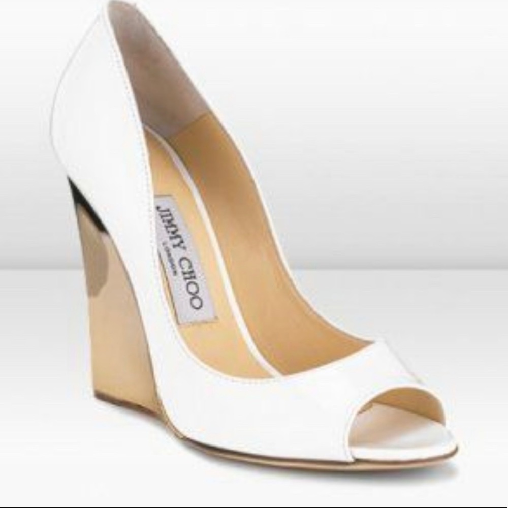 SALE Jimmy Choo white and gold wedge heels